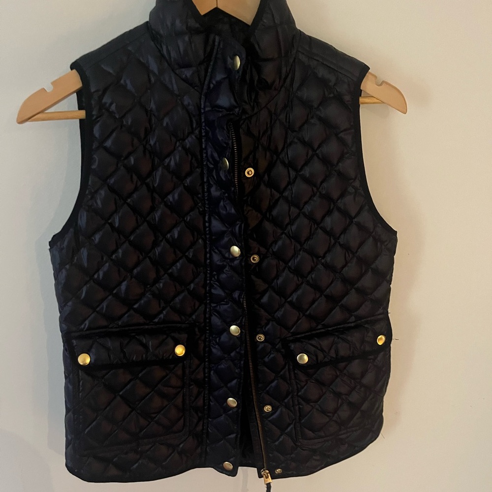 J. Crew Navy Quilted Vest with Gold Zipper